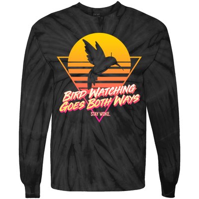 Retro Bird Watching Goes Both Ways Tie-Dye Long Sleeve Shirt
