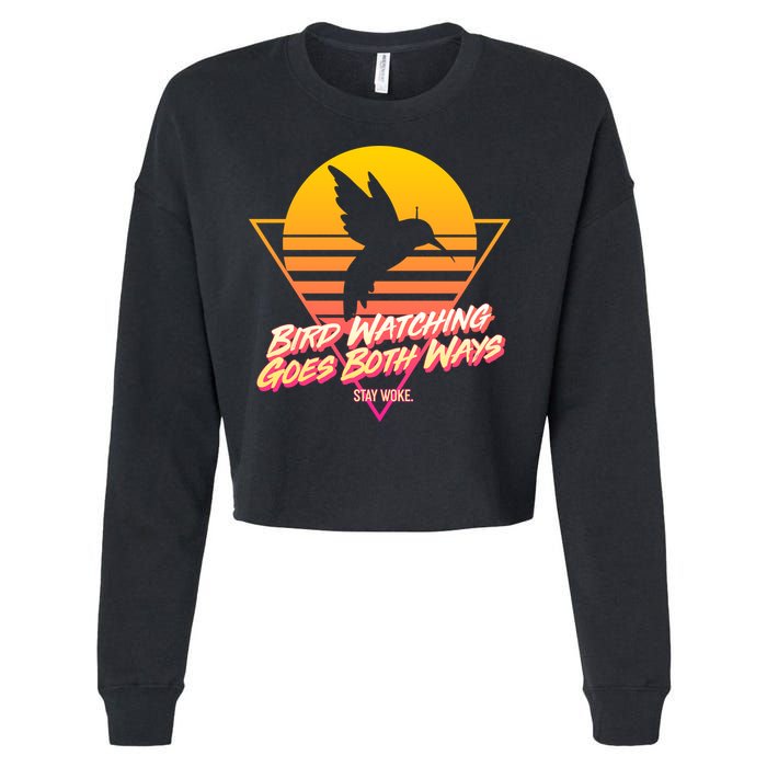 Retro Bird Watching Goes Both Ways Cropped Pullover Crew