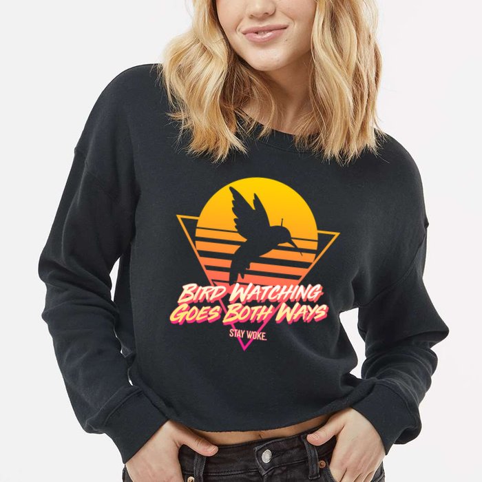 Retro Bird Watching Goes Both Ways Cropped Pullover Crew