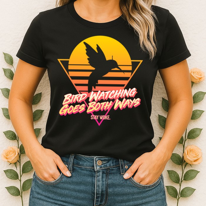 Retro Bird Watching Goes Both Ways Womens T-Shirt