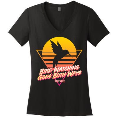 Retro Bird Watching Goes Both Ways Women's V-Neck T-Shirt