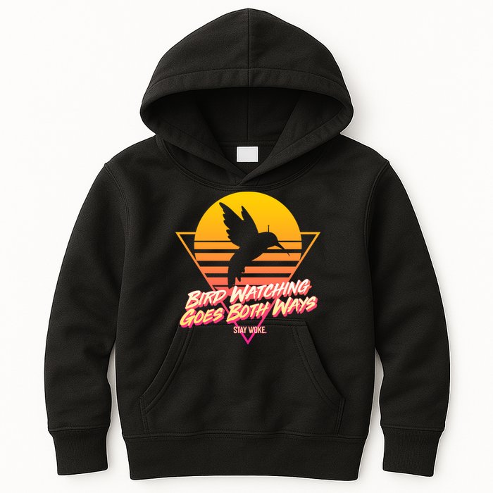 Retro Bird Watching Goes Both Ways Kids Hoodie