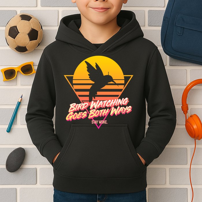 Retro Bird Watching Goes Both Ways Kids Hoodie
