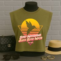 Retro Bird Watching Goes Both Ways Garment-Dyed Women's Muscle Tee