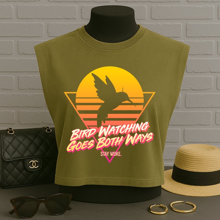 Retro Bird Watching Goes Both Ways Garment-Dyed Women's Muscle Tee