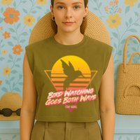 Retro Bird Watching Goes Both Ways Garment-Dyed Women's Muscle Tee