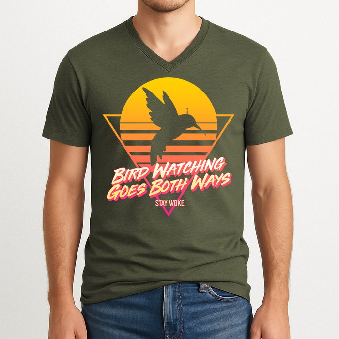 Retro Bird Watching Goes Both Ways V-Neck T-Shirt