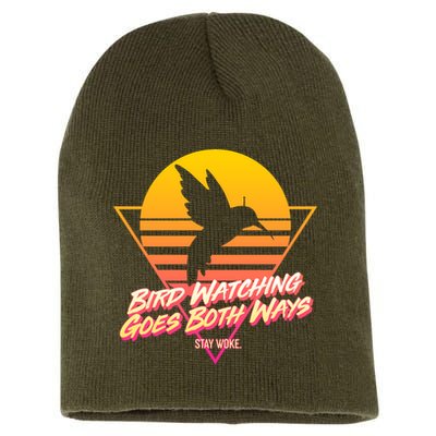 Retro Bird Watching Goes Both Ways Short Acrylic Beanie
