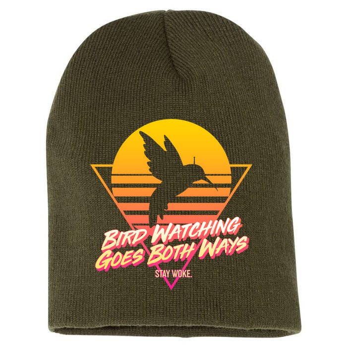 Retro Bird Watching Goes Both Ways Short Acrylic Beanie