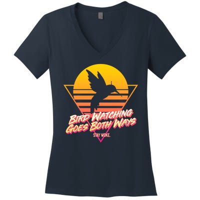 Retro Bird Watching Goes Both Ways Women's V-Neck T-Shirt