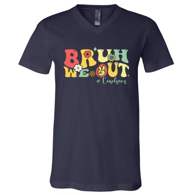 Retro Bruh We Out Teachers Students Summer Break V-Neck T-Shirt