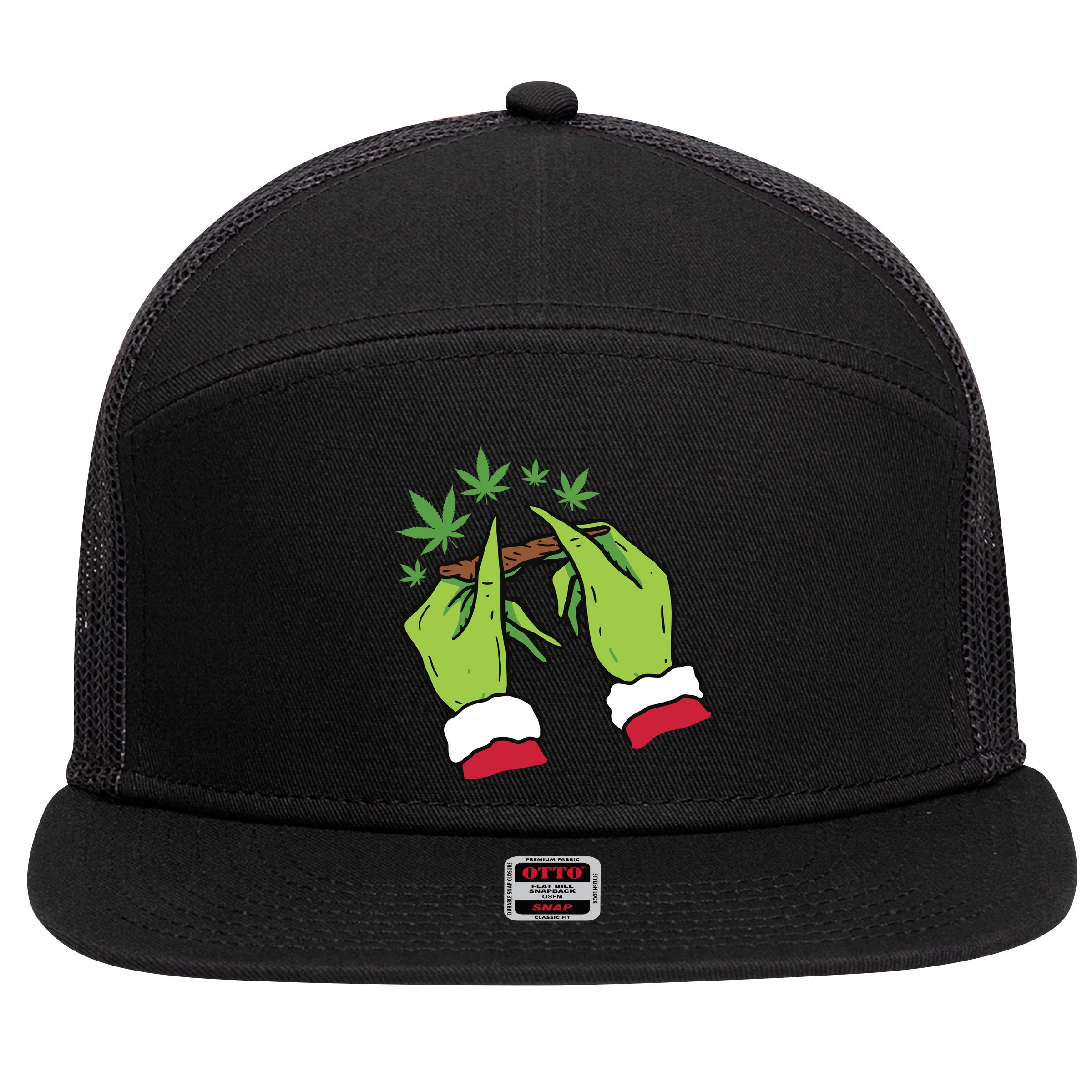 Rolling Blunt Weed Funny Christmas Xmas Holiday Trending 7 Panel Mesh Trucker Snapback Hat