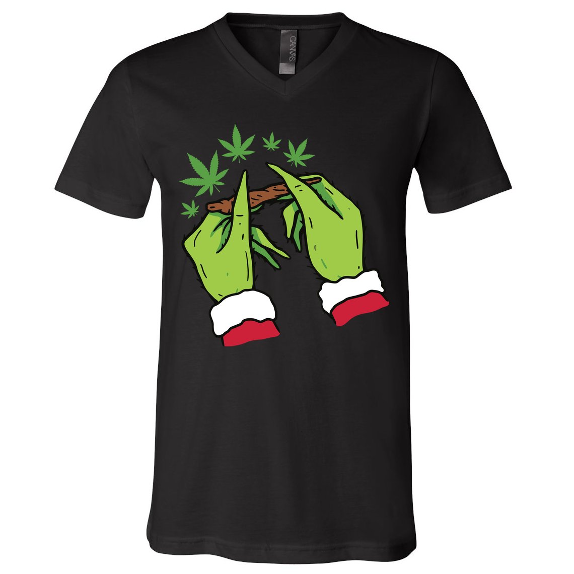 Rolling Blunt Weed Funny Christmas Xmas Holiday Trending V-Neck T-Shirt