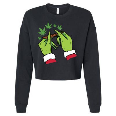 Rolling Blunt Weed Funny Christmas Xmas Holiday Trending Cropped Pullover Crew