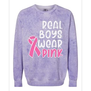 Real Boy Wear Pink Ribbon Cute Breast Cancer Awareness Kids Colorblast Crewneck Sweatshirt