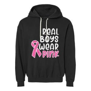 Real Boy Wear Pink Ribbon Cute Breast Cancer Awareness Kids Garment-Dyed Fleece Hoodie