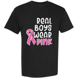 Real Boy Wear Pink Ribbon Cute Breast Cancer Awareness Kids Garment-Dyed Heavyweight T-Shirt