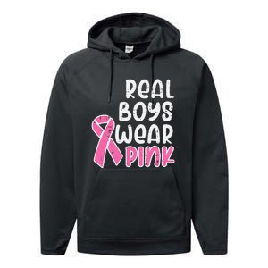 Real Boy Wear Pink Ribbon Cute Breast Cancer Awareness Kids Performance Fleece Hoodie