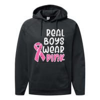 Real Boy Wear Pink Ribbon Cute Breast Cancer Awareness Kids Performance Fleece Hoodie