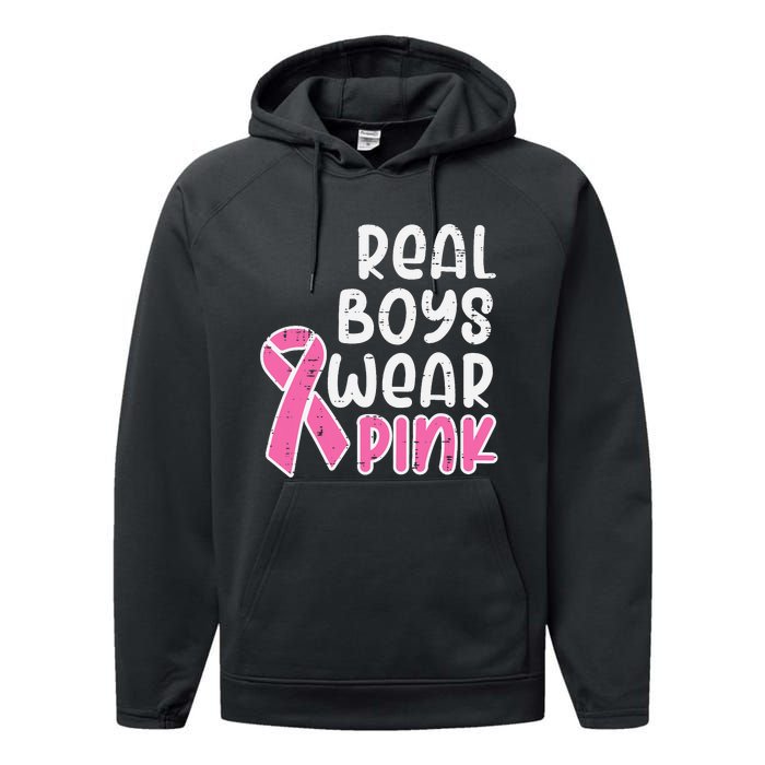 Real Boy Wear Pink Ribbon Cute Breast Cancer Awareness Kids Performance Fleece Hoodie