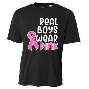 Real Boy Wear Pink Ribbon Cute Breast Cancer Awareness Kids Cooling Performance Crew T-Shirt