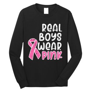 Real Boy Wear Pink Ribbon Cute Breast Cancer Awareness Kids Long Sleeve Shirt