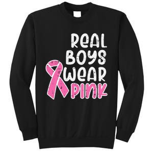 Real Boy Wear Pink Ribbon Cute Breast Cancer Awareness Kids Sweatshirt