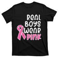 Real Boy Wear Pink Ribbon Cute Breast Cancer Awareness Kids T-Shirt