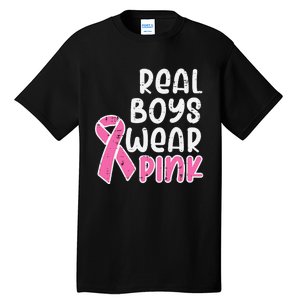 Real Boy Wear Pink Ribbon Cute Breast Cancer Awareness Kids Tall T-Shirt