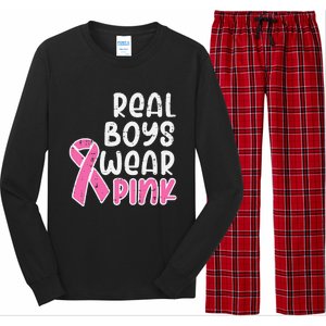 Real Boy Wear Pink Ribbon Cute Breast Cancer Awareness Kids Long Sleeve Pajama Set