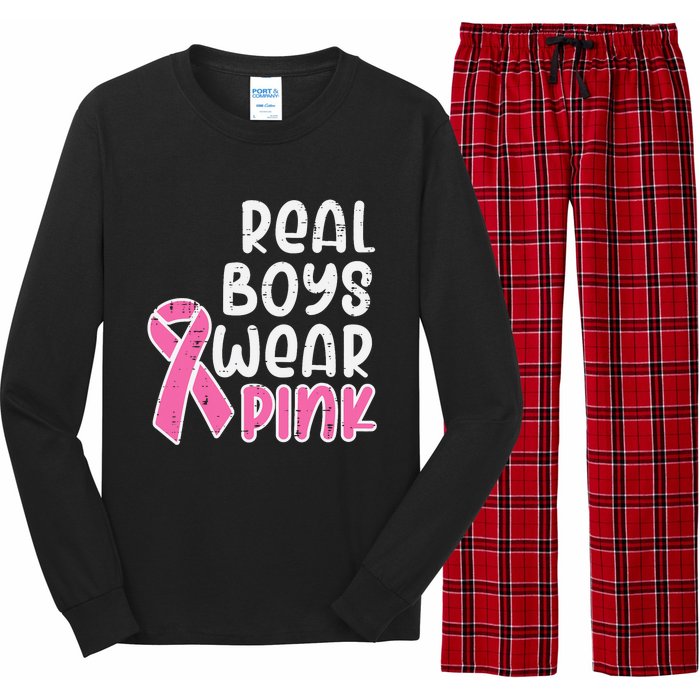 Real Boy Wear Pink Ribbon Cute Breast Cancer Awareness Kids Long Sleeve Pajama Set