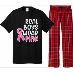 Real Boy Wear Pink Ribbon Cute Breast Cancer Awareness Kids Pajama Set