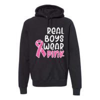 Real Boy Wear Pink Ribbon Cute Breast Cancer Awareness Kids Premium Hoodie