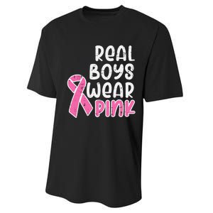 Real Boy Wear Pink Ribbon Cute Breast Cancer Awareness Kids Performance Sprint T-Shirt