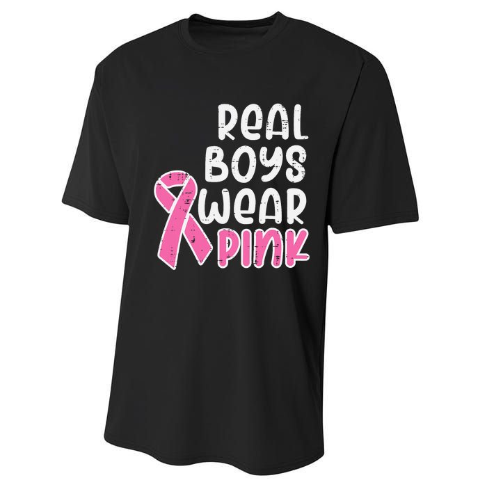 Real Boy Wear Pink Ribbon Cute Breast Cancer Awareness Kids Performance Sprint T-Shirt