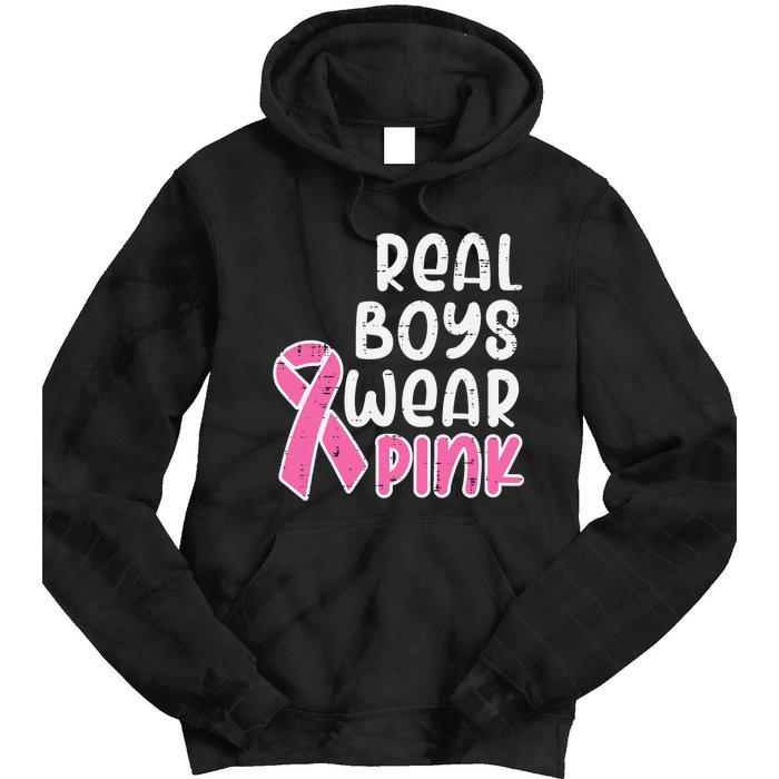 Real Boy Wear Pink Ribbon Cute Breast Cancer Awareness Kids Tie Dye Hoodie