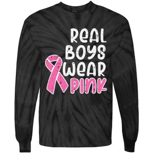 Real Boy Wear Pink Ribbon Cute Breast Cancer Awareness Kids Tie-Dye Long Sleeve Shirt