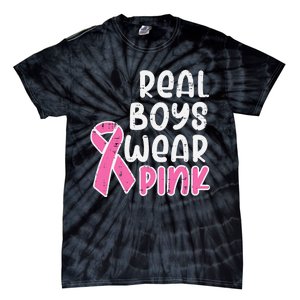 Real Boy Wear Pink Ribbon Cute Breast Cancer Awareness Kids Tie-Dye T-Shirt