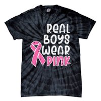 Real Boy Wear Pink Ribbon Cute Breast Cancer Awareness Kids Tie-Dye T-Shirt