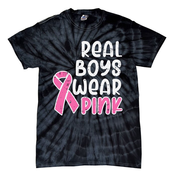 Real Boy Wear Pink Ribbon Cute Breast Cancer Awareness Kids Tie-Dye T-Shirt