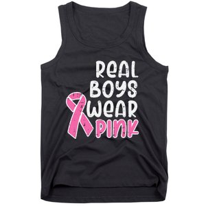 Real Boy Wear Pink Ribbon Cute Breast Cancer Awareness Kids Tank Top