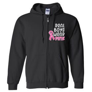 Real Boy Wear Pink Ribbon Cute Breast Cancer Awareness Kids Full Zip Hoodie