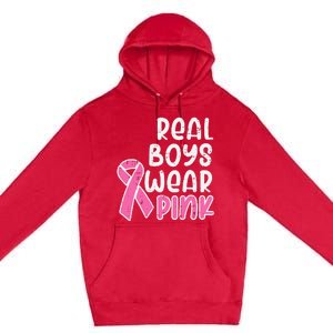 Real Boy Wear Pink Ribbon Cute Breast Cancer Awareness Kids Premium Pullover Hoodie