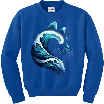 Retro Blue Wave Of Cat Ladies Blue Cats Wave For Kamala Cool Gift Kids Sweatshirt