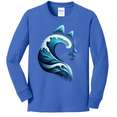 Retro Blue Wave Of Cat Ladies Blue Cats Wave For Kamala Cool Gift Kids Long Sleeve Shirt