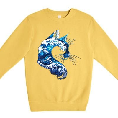 Retro Blue Wave Of Cat Ladies Blue Cats Wave For Kamala Premium Crewneck Sweatshirt