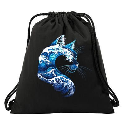 Retro Blue Wave Of Cat Ladies Blue Cats Wave For Kamala Drawstring Bag