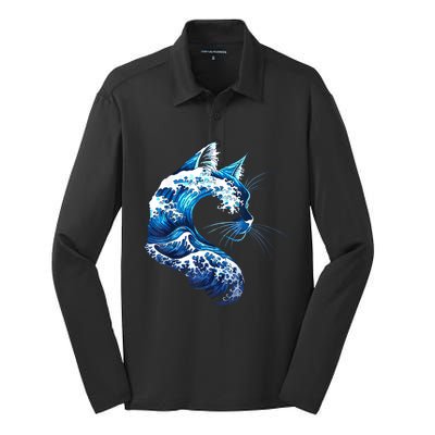 Retro Blue Wave Of Cat Ladies Blue Cats Wave For Kamala Silk Touch Performance Long Sleeve Polo