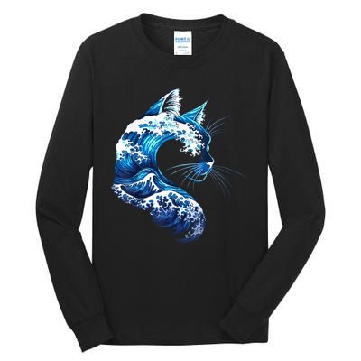 Retro Blue Wave Of Cat Ladies Blue Cats Wave For Kamala Tall Long Sleeve T-Shirt