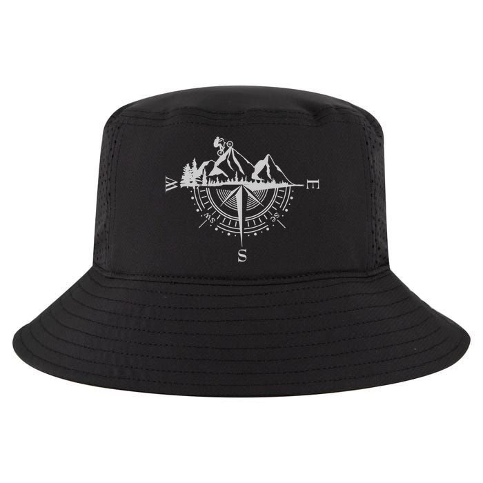 Retro Bicycle With Compass And Mountains Cycling Gift Cool Comfort Performance Bucket Hat